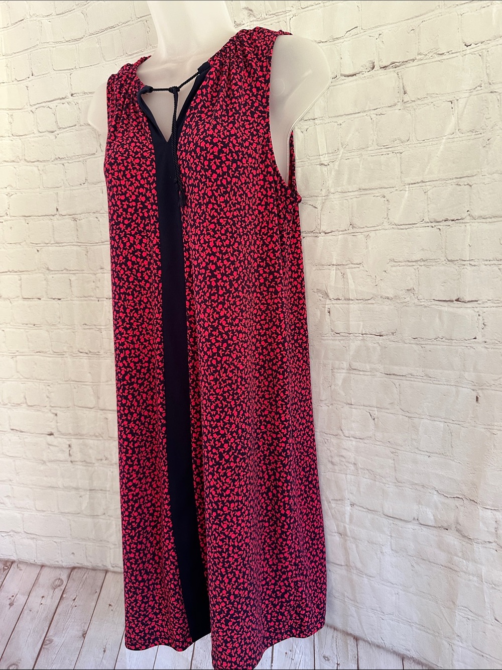Michael Michael Kors Sleeveless Pink Floral Shift Dress with Navy Trim M - Picture 4 of 6